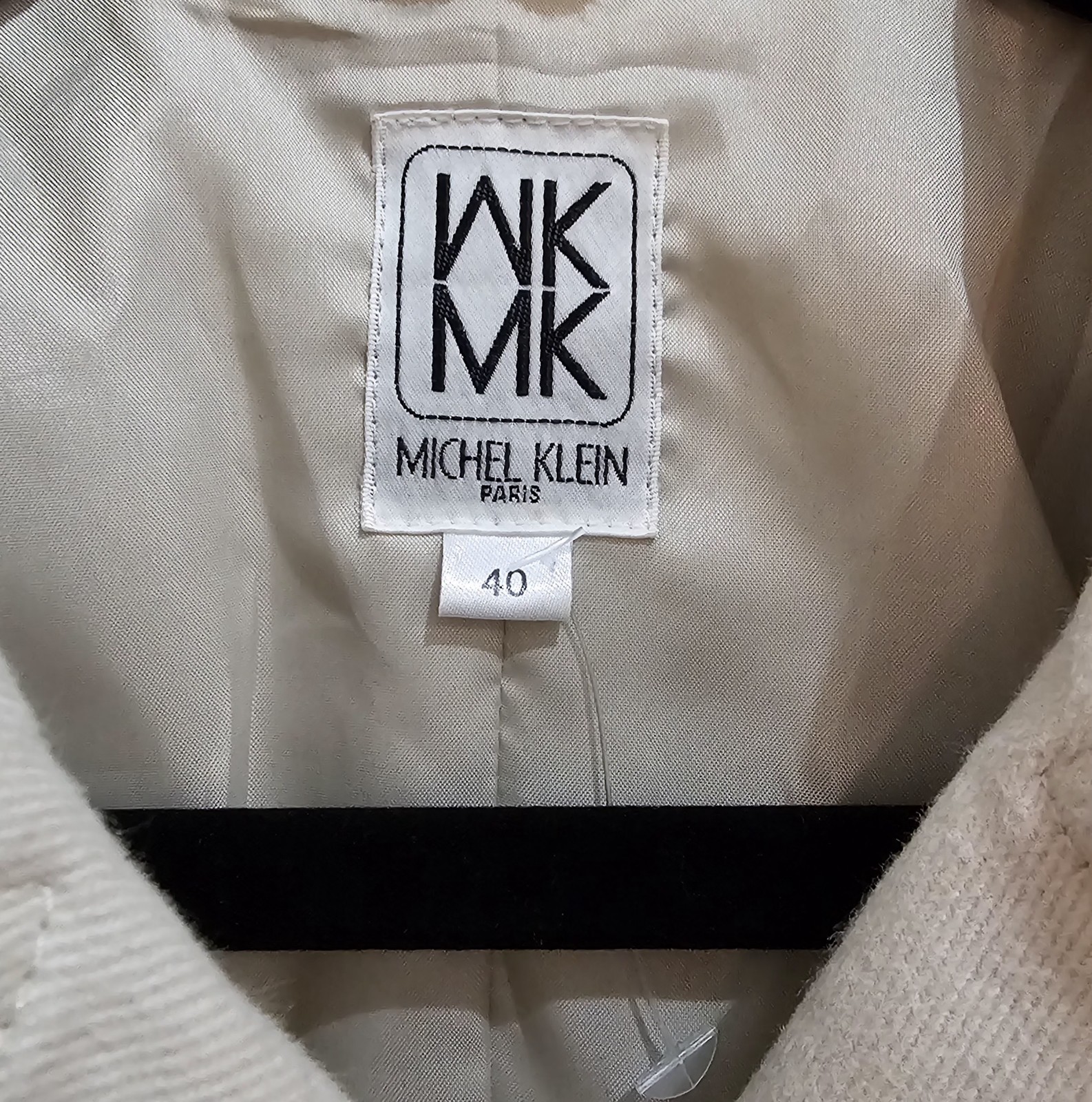 Michel Klein Paris Double Breasted Wool Blend Peacoat Coat Medium Beige