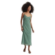 Madewell Layered Slip Midi Dress Women's 14 Trellis Green Chiffon V-Neck