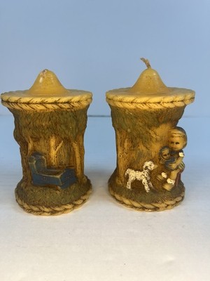Vintage Alpine Originals Pillar Candle Pair Hand-Painted 1978 Mid-century Art