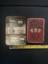Pep Boys Handy Auto Bulb Kit Tin Box Gas & Oil Manny Moe & Jack With Bulbs