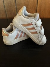 adidas Grand Court 2.0 EL K White Iridescent Strap Sneakers Kids US 8K