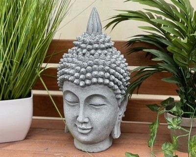 Frostfeste Steinfigur Shiva Kopf 34 cm   Steinguss Buddha Garten Deko