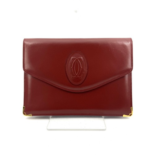 Cartier Clutch bag Leather Must line Gold Bordeaux Dustbag Authentic