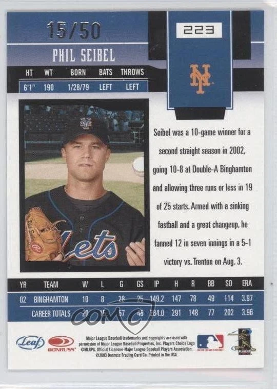 2003 Leaf Certified Materials New Generation /50 Phil Seibel #223 Rookie Auto RC - Image 2 of 2