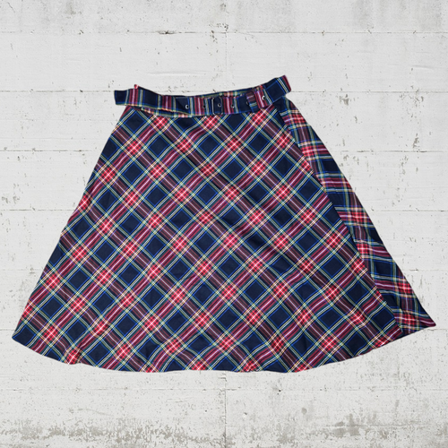 Gonna midi svasata retrò con cintura a quadri tartan natalizio taglia media - Foto 1 di 6