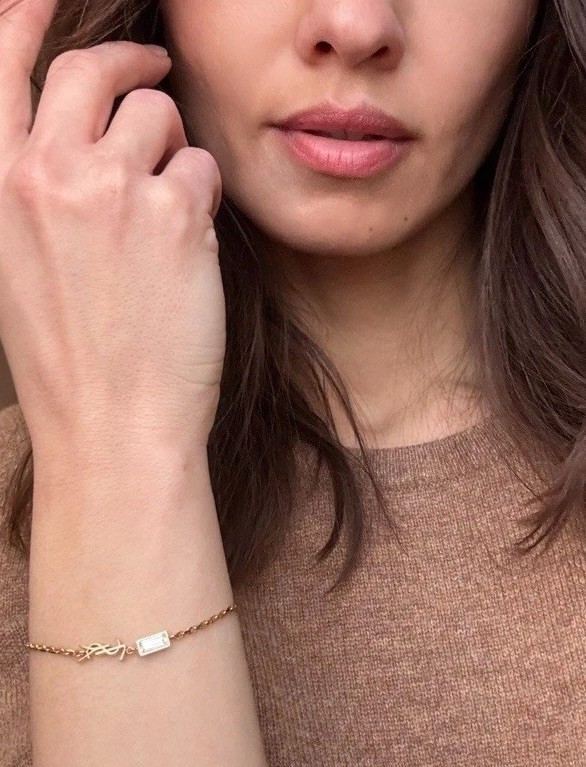 YSL Saint Laurent Cassandre Charm Bracelet Brass Metal Gold Size M