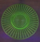 Vtg Hazel Atlas Ribbon Green Uranium Vaseline Glass Depression Era Plate 8 in