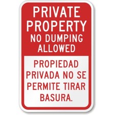 No Dumping Sign Aluminum Weatherproof Bilingual Outdoor Rust Resistant