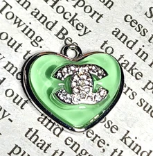 CHANEL ZIPPER PULL GREEN SILVER RHINESTONES 20 MM -PLEASE READ ITEM DESCRIPTION