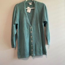 NEW Talbots 100% Cotton Teal Cable Knit Cardi...