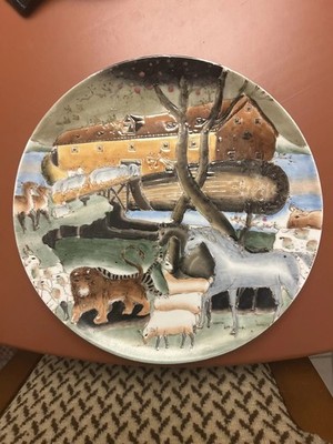 Vintage China Trader Rare Noah s Arc Glazed Ceramic Plate