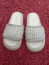 Chanel Braided Knit CC Mules Ecru And White/Silver
