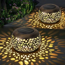 Solar Lanterns Waterproof Outdoor Decor: 2 Pack Hollow Out Retro Metal Solar Lig