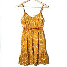 SHEIN yellow floral fit in flare sundress size XS B196