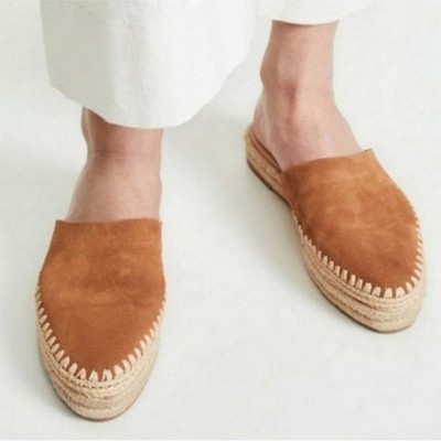 Sam Edelman Brown Leather Suede Espadrille Woven Mule Slide Sandals Size 7
