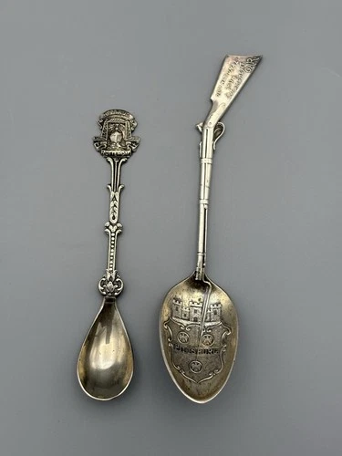 Lot of 2 Silver Plate Souvenir Spoons Incl. GAR National Encampment Rifle Spoon
