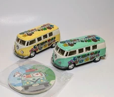 Lot Of 2 VW T1 (Type 2) "Flower Power" Bus 1/32 Scale Diecast & Plastic Models 