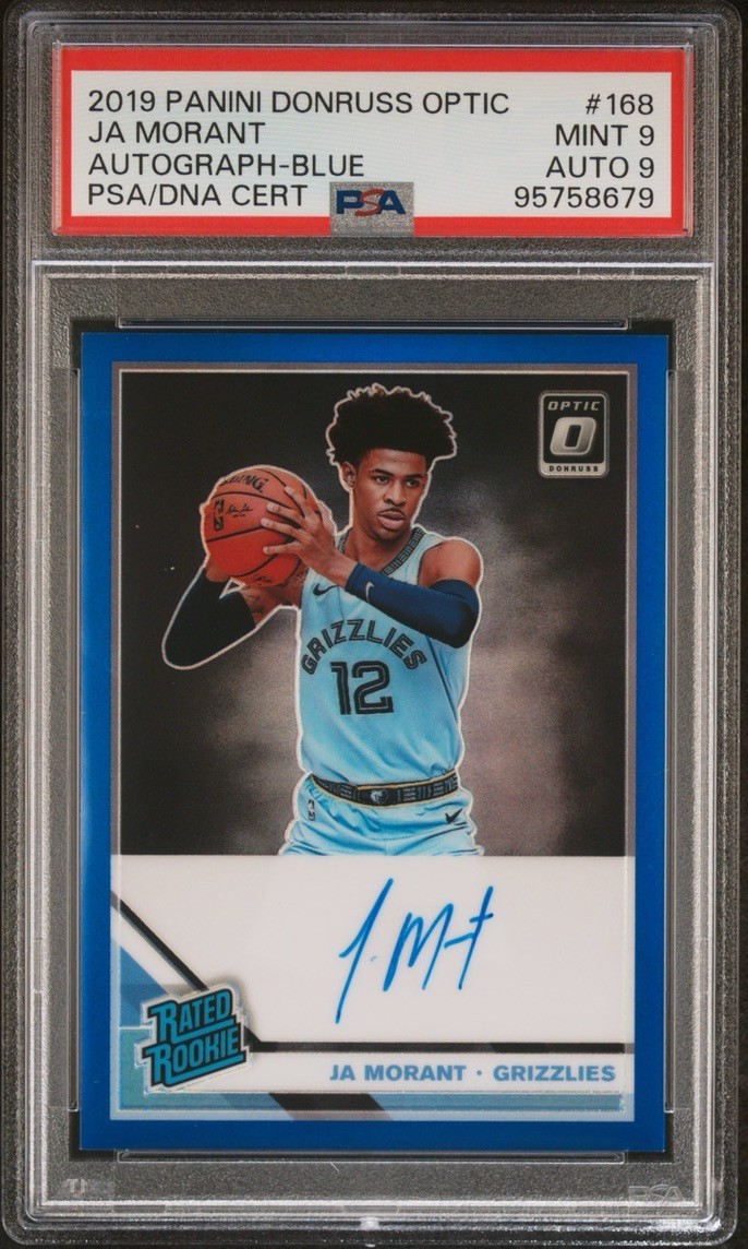 JA MORANT 2019 OPTIC ROOKIE AUTO BLUE /49 #168 PSA 9