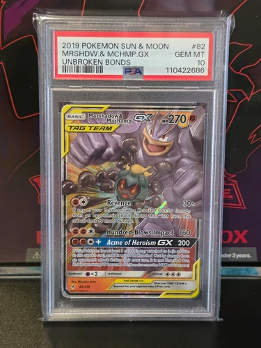 Pokemon TCG Marshadow & Machamp GX Tag Team 82/214 Unbroken Bonds 2019 PSA 10