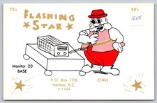 QSL Postcard Vernon BC Canada CB Radio Flashing Star Chris Cartoon 1974 C279