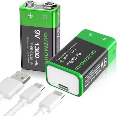 9V Wiederaufladbare Akku 1300mAh USB-C Schnellladung Rauchmelder Multimeter