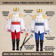 Boys King Costume Medieval Royal Prince Outfit Kids Halloween Set Crown Cape