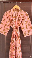 Indian Peach Floral Print Cotton Robes Beach Kimono Dress Robe Kimono Maxi Gown