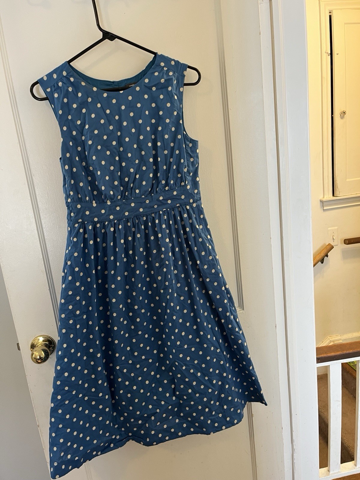 Emily and Fin Women's Dress Size Medium Blue Polka Dot