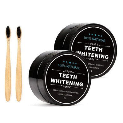 2-Pack Teeth Whitening Charcoal Powder + Bamboo Brush Oral Care Sets,  Natural A