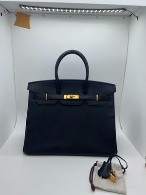 Authentic Hermes Birkin 35 Black Epsom Gold Hardware X Stamp Tote