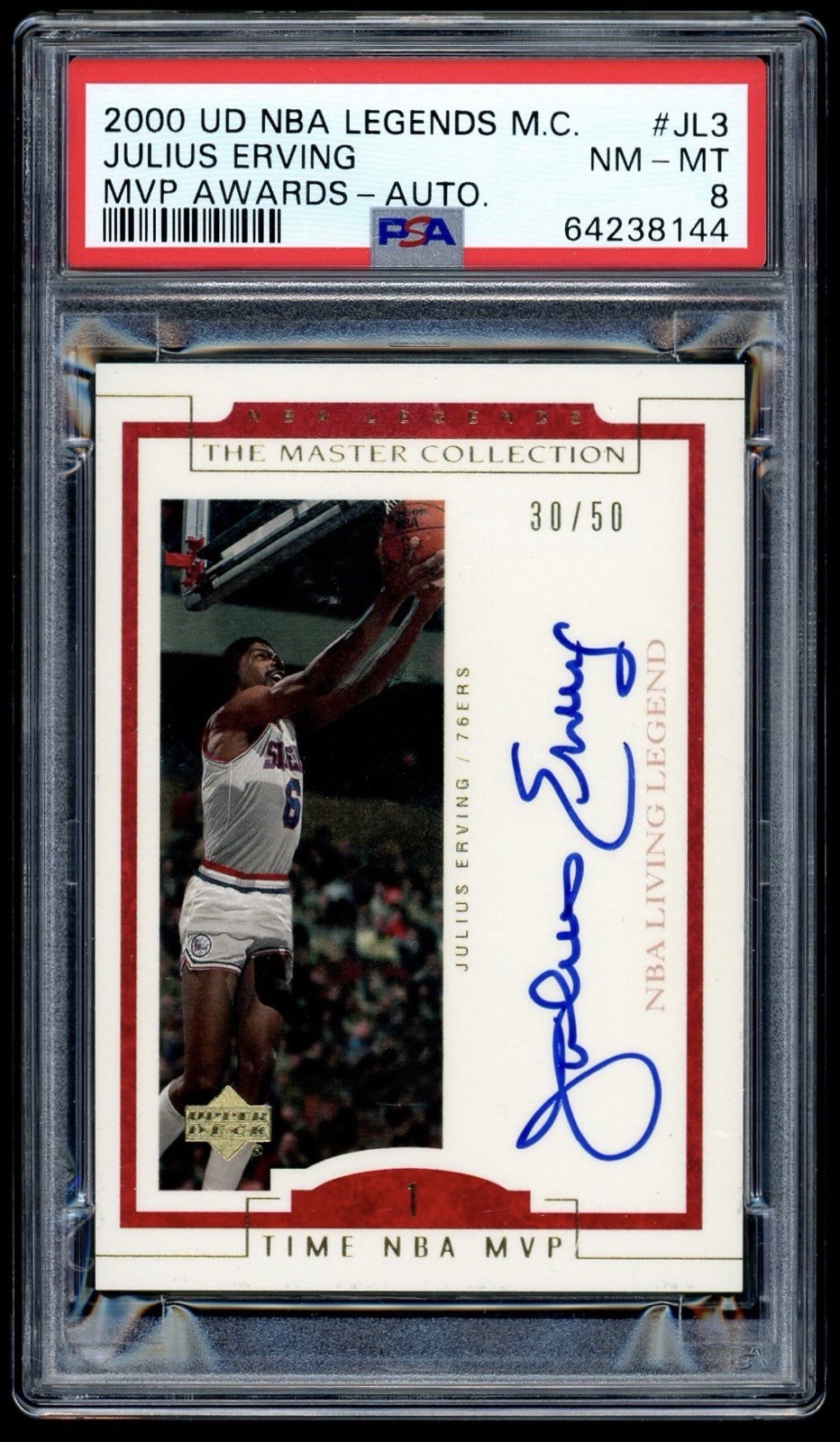 2000 Upper Deck Master Collection MVP Award Julius Erving On Card Auto /50 PSA 8