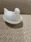Vintage MCM Hazel Atlas White Milk Glass Chicken Hen on Nest Covered Dish Top