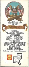 1976 SHELL OIL Bicentennial Road Map SOUTHEAST UNITED STATES Florida Virginia