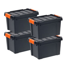 4-Pack IRIS 5 Gallon Black Plastic Latching Storage Bin with Lid Tote and Lid