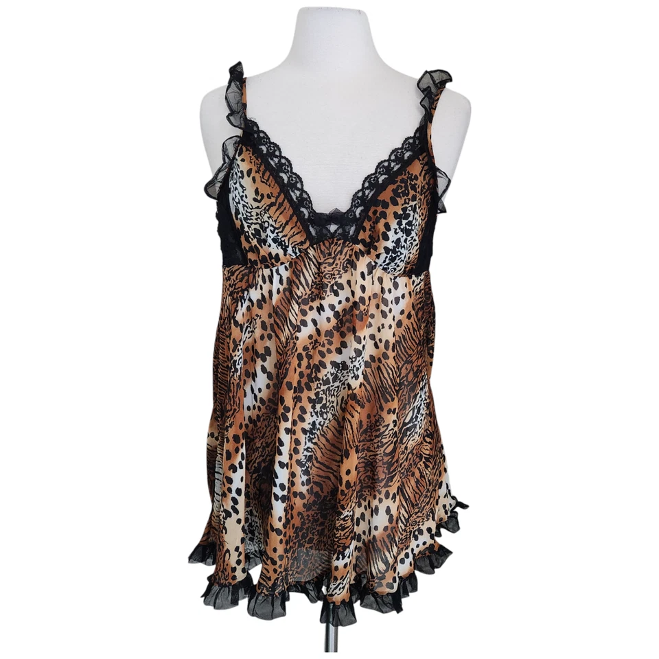 Y2K Betsey Johnson Intimates Baby Doll Night Gown Large Animal Ruffle Sheer - Image 2 of 4