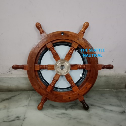 18'' Handmade Nautical Porthole Captain ship wheel Decal Wooden Wall Mirror Gift - Picture 3 of 8