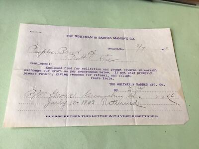 Chicago Whitman & Barnes Manufacturing Company 1903 Quittung 52461