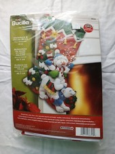 New BUCILLA FELT JEWELED 18" CHRISTMAS STOCKING KIT SNOWMAN  POLAR BEAR 86358