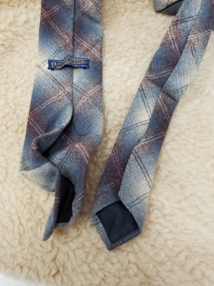 Corbata Pendleton 100 % lana virgen púrpura gris marrón a cuadros vintage Foto 3 de 4