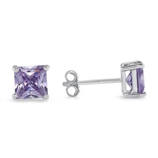 JUNE BIRTHSTONE SIMULATED ALEXANDRITE PRINCESS STUD EARRINGS 925 STERLING SILVER