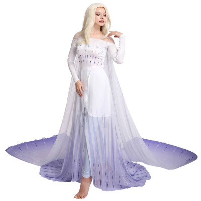 Women's Deluxe Princess Queen Dress Ice Blue Cosplay Costume Long Sleeve Gown