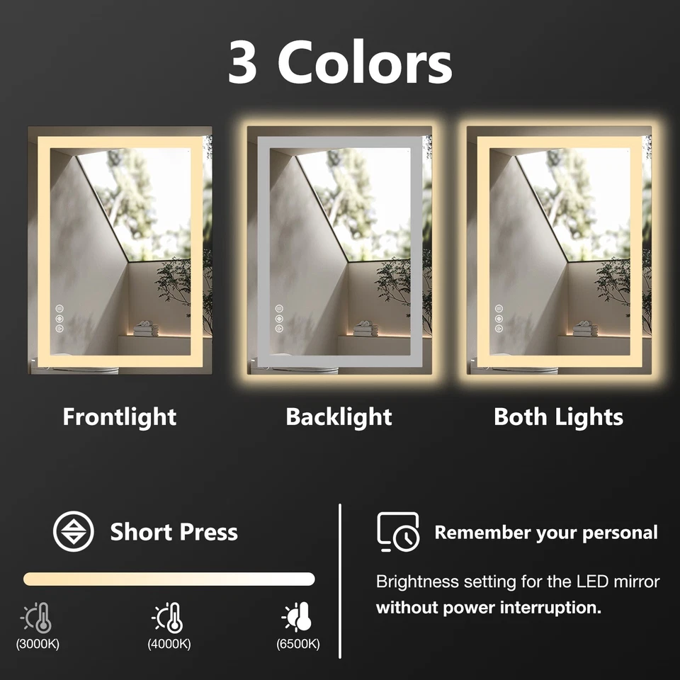 28''/32''/36'' противотуманное светодиодное зеркало для ванной, прямоугольное умное зеркало с памятью для туалетного столика - Изображение 4 из 4