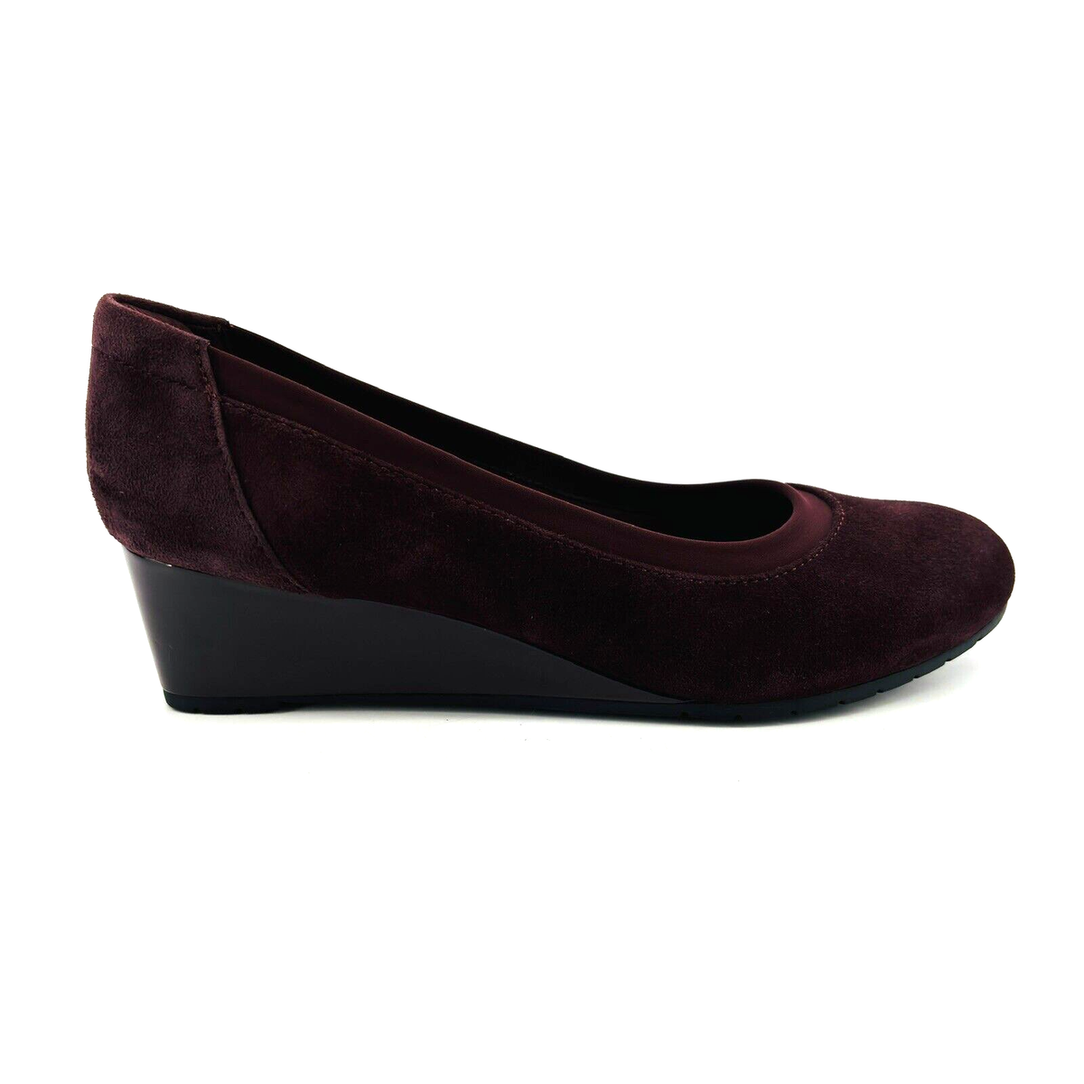 Womens 7 M Clarks Mallory Berry Wedge Heel Loafers Burgundy 