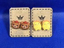 Girls Adorable Brown Bear  Duck Resin Cartoon Fun Stud Earring Set Of 2