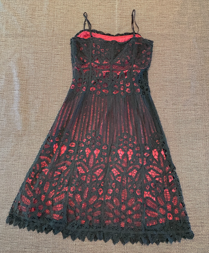 Vintage Y2 Betsy Johnson red black lace crochet overlay slip dress whimsigoth 6 - Picture 2 of 10
