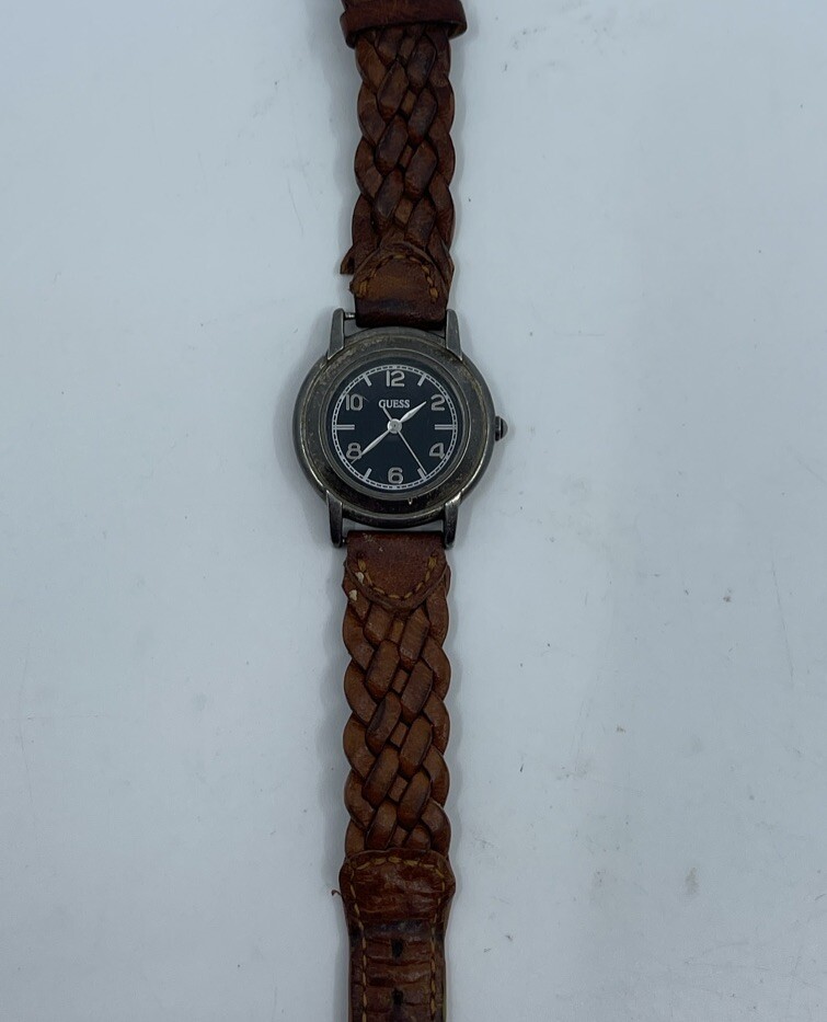 Guess Brown Genuine Leather Braided Band Silver Strap Guess Brown Genuine Leather Braided Band Silver Strap