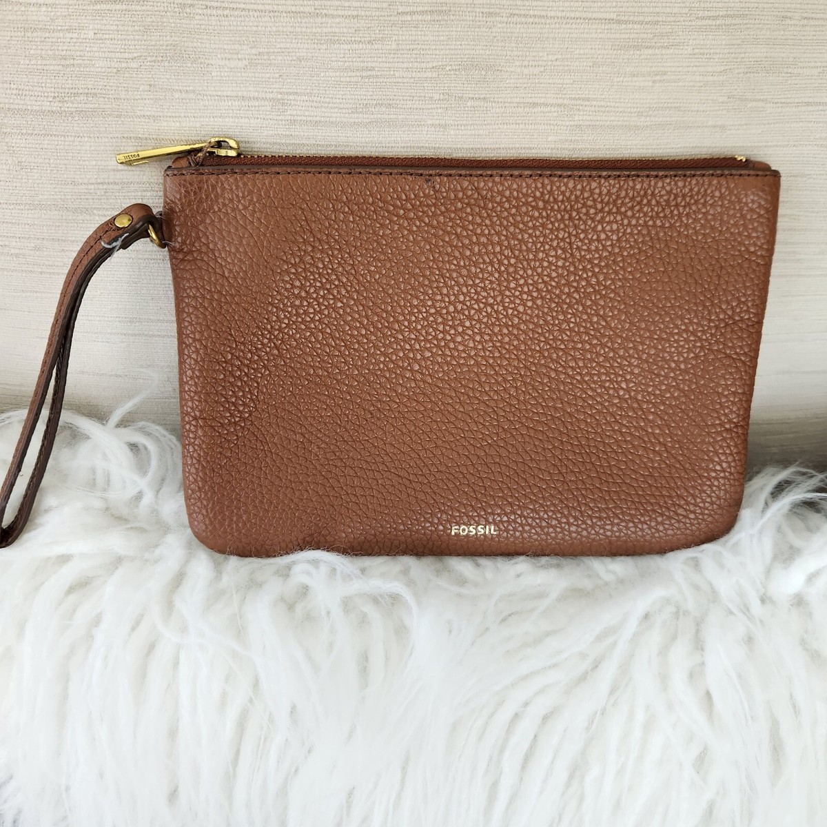 Fossil bag LG Clutch Med Tessa Brown Wristlet Pebbled