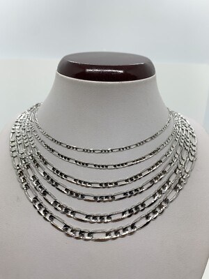 10K Solid White Gold Figaro Link Chain/Necklace Men's/Women's 2.2m-6mm 16''-30''