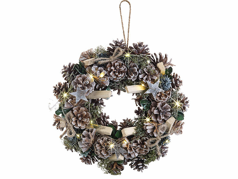 Couronne de Noël lumineuse verte Ø 30 cm pour illuminer vos repas de fêtes en famille