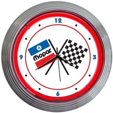 Mopar Checkered Flag Neon Clock 15"x15"